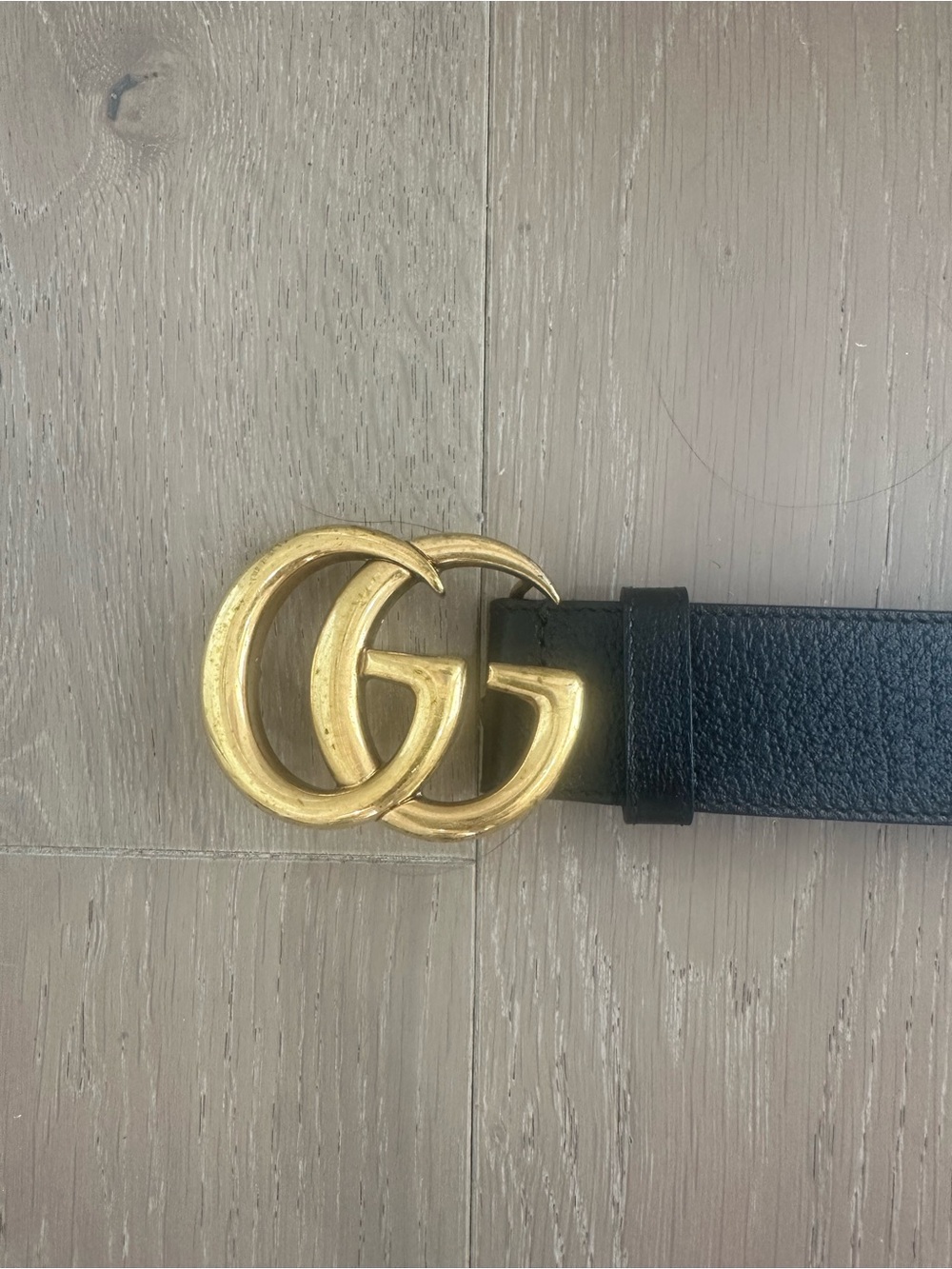 Black Leather Belt with Gold Double-G Buckle - A Very Nice Replica!